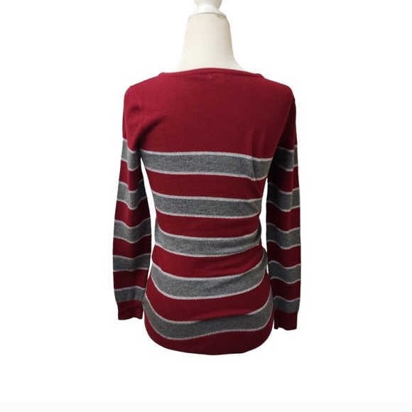 Guess Red Grey Silver Striped Sweater Small Party Dressy Wear - Picture 3 of 7